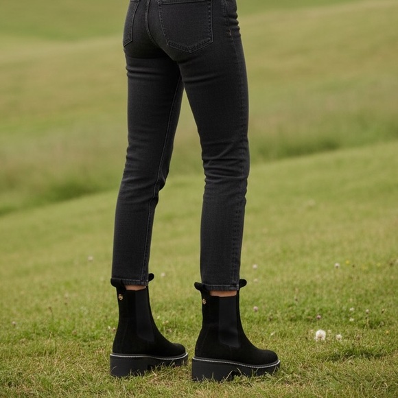 Tory Burch Denim - TORY BURCH Chelsea 50mm Lug Suede Bootie in Perfect Black Size 9